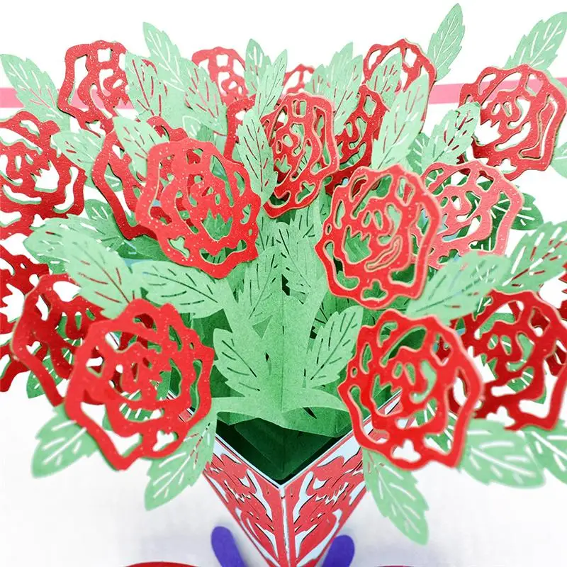  A bouquet of Rose flowers 3D Pop UP Card Birthday Gift with envelope sticker laser cut invitation G