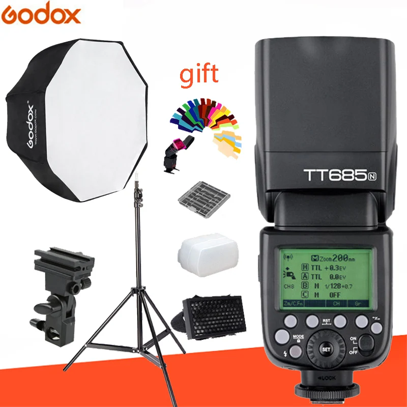 

Godox TT685N flash kit + 80cm umbrella softbox + B tool + SN302 1.9CM light stand and free gift, for nikon camera