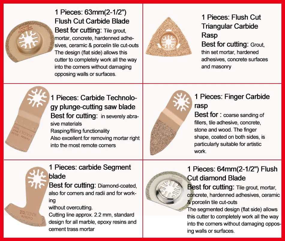 6 шт. твердосплавный и Алмазный Осциллирующий многофункциональный инструмент пилы аксессуары для реноватора электроинструмента как Fein multimaster, Dremel