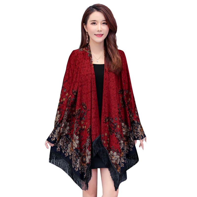 

2019 Spring Autumn Cardigans Women Elegant Long Sleeve Tassel Shawl Cloak Outerwear Loose Plus size Coat Jacket Female ON481