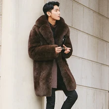 Genunie Меховые пальто Мужская мода роскошный мех лисы пальто с мехом, средней длины, мех один кусок мужская одежда натуральная кожа пальто с мехом-2