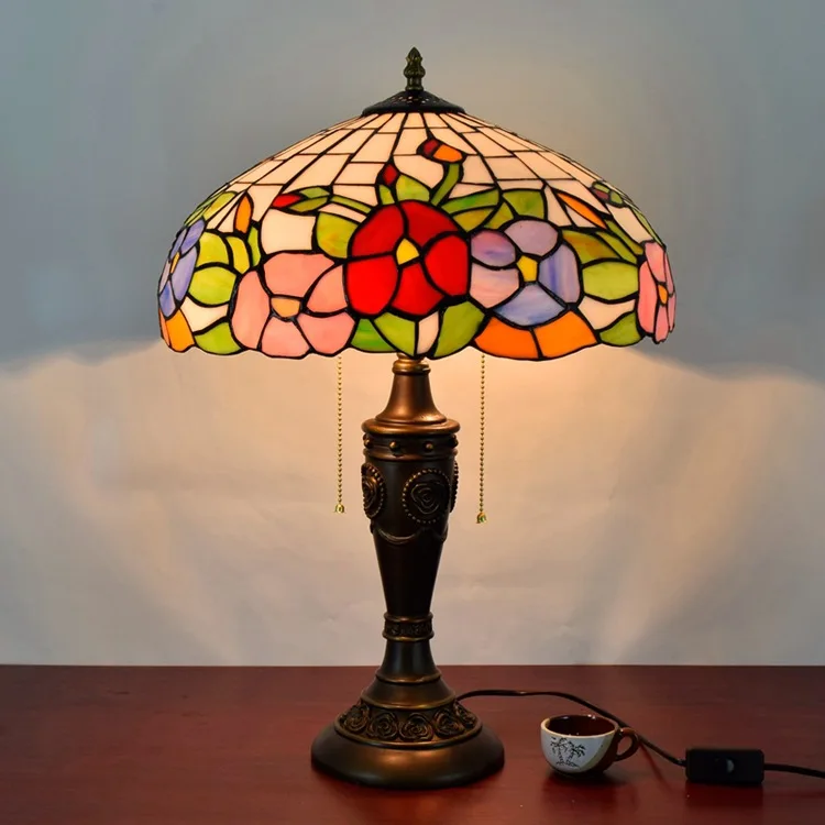 

16 Inch Flesh Country Flowers Tiffany Table Lamp Country Style Stained Glass Lamp for Bedroom Bedside Lamp E27 110-240V