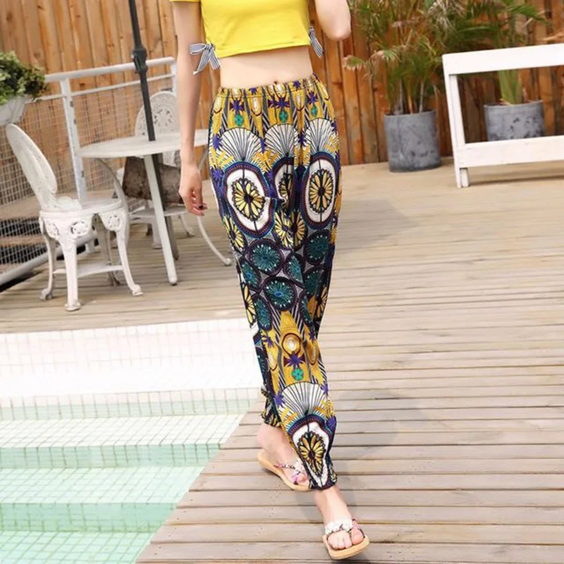 

2018 New Ethnic Style Bohemian Thailand Lantern Pants Beach Pants Female Summer Cotton Silk Harem Pants Casual Thin Vintage