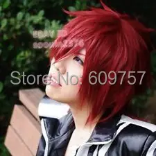 

Korean Men D.Gray Man Lavi Short Red Cosplay Stylish Fashion Hair Wig 100% Kanekalon fibre no Lace Front Wigs Free deliver
