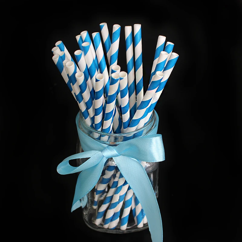 25pcs Blue Striped Design Paper Drinking Straws Creative Tubes Wedding Party Decorations | Дом и сад
