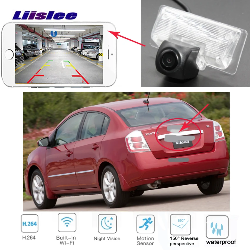 C-1124 4 LiisLee wireless rear view camera For Nissan Sentra 200 SE B16 MK6 2007-2012 HD Night Vision Backup camera license plate camera