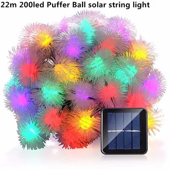 

22m 200led puffer ball solar string light outdoor fairy light string for christmas wedding party decoration with solar panel