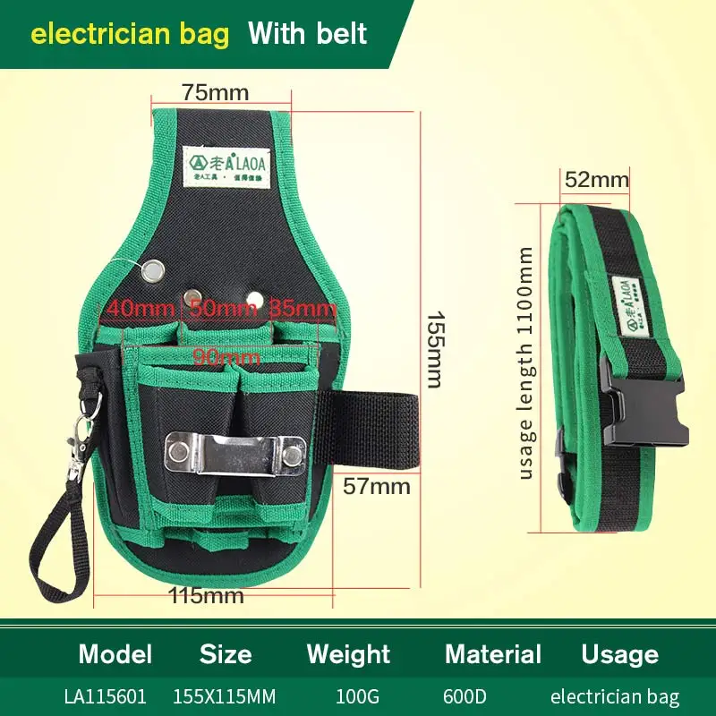 LAOA электрическая посылка, сумка для инструментов, многофункциональные карманы, ткань Оксфорд, сумка для инструментов, износостойкая сумка для электрика - Цвет: LA115601 and belt