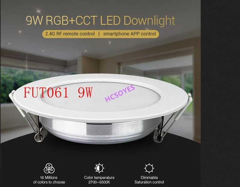 Milight FUT061 9 W RGB + CCT светодиодный светильник 2,4g РФ дистанционного управления Смартфон приложение управления AC100 ~ 240 V Цвет температура: 2700 K ~ 6500 K