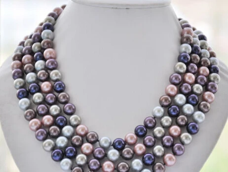

huij 004201 10mm round gray purple blue south sea shell pearl necklace 80inch