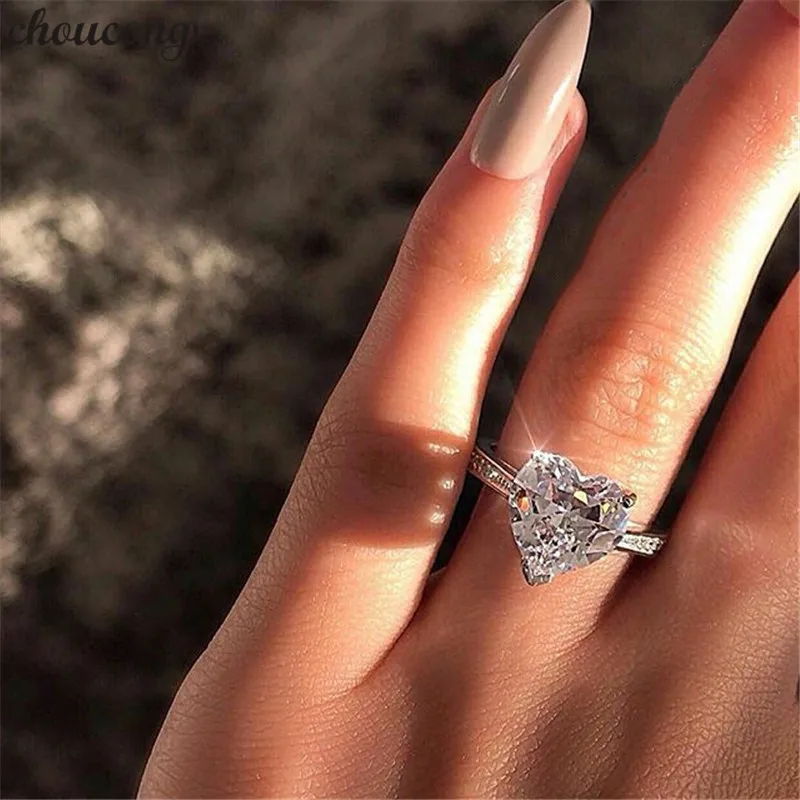

choucong Classic Heart shape Ring 925 sterling Silver AAAAA Zircon cz Engagement Wedding Band Rings For Women Finger Jewelry