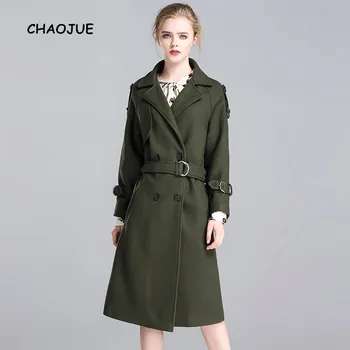 

CHAOJUE Brand Women's Plus Size Army Green Extra Long Wool Coat 2018 Autumn/Winter Loose Woolen Coats Ladies Woolen Trench Gift