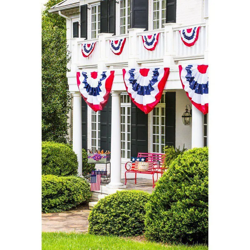 

Embroidered Wrinkle Fan Shape National Flag For American Independence Day Home Decor pleated Fan bunting half of flag