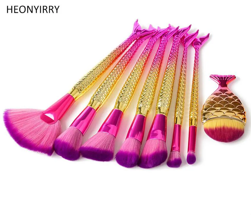 

10Pcs Mermaid Makeup Brush Set Fish Tail Foundation Powder Eyeshadow Make up Brushes Contour Blending Cosmetic Brushes