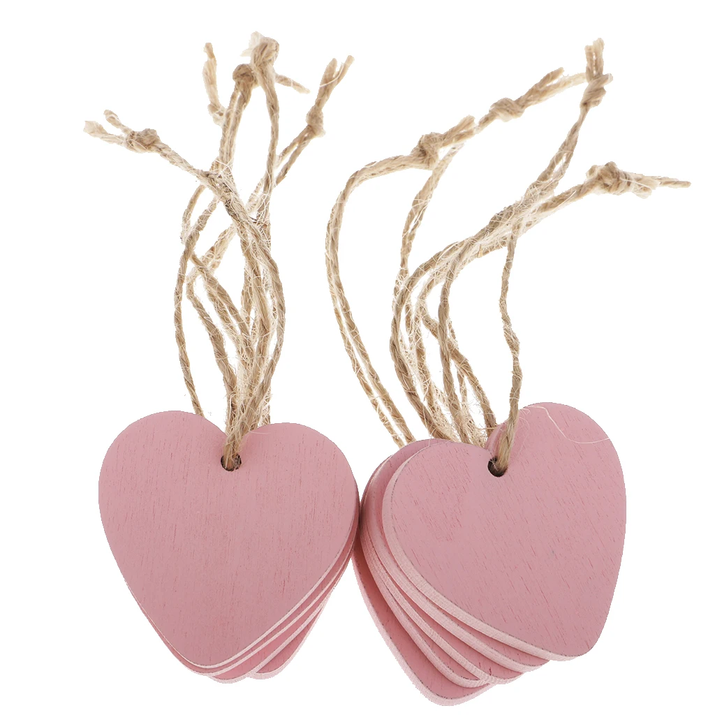 10 Pieces Painted Wood Heart Tags Hanging Craft DIY Home Decorations pink DIY Wind Chimes Hanging Tags Wedding Decoration