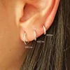 925 de plata esterlina Simple hueso del oído aretes para las mujeres Mini pendientes de aro pequeño hueso del oído hebilla redondo círculo pendientes aros ► Foto 3/6