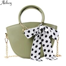 Aelicy, женская модная сумка с лентами из искусственной кожи, одноцветная сумка на молнии, Повседневная маленькая овальная сумка на плечо, дизайнерская сумка-мессенджер