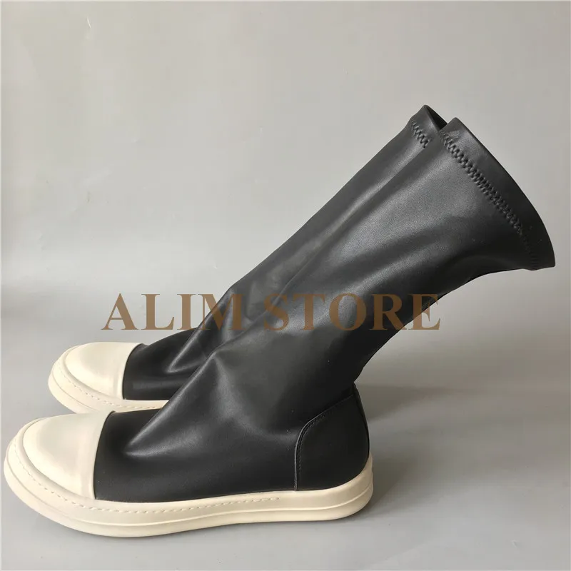 Quality PU black white high Thick soled boots fashion handmade slip on ridding motorcycle men boots