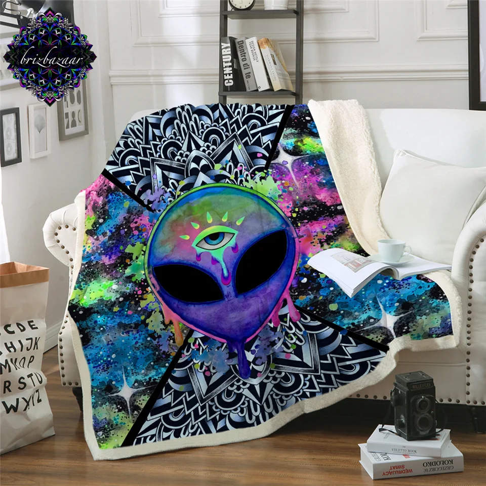 

Trippy Alien by Brizbazaar Sherpa Blanket Watercolor Throw Blanket The Third Eye Custom Blanket Mandala Saucerman Mantas De Cama