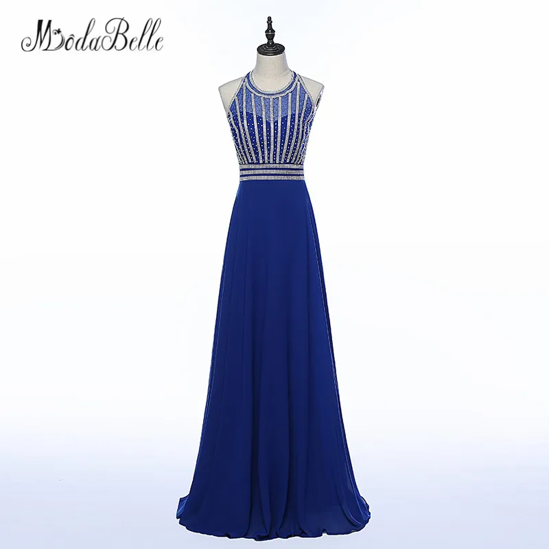 modabelle Beaded Elegant Backless Prom Dresses Blue Long Vestidos De