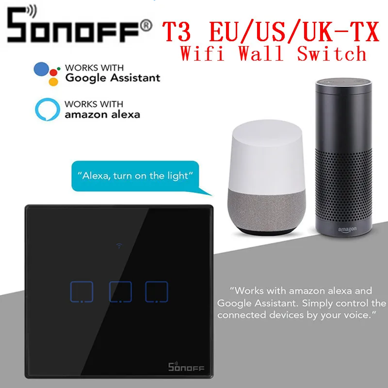 

SONOFF T3UK TX Smart Wifi Wall Touch Switch Black With Border Smart Home 1/2/3 Gang 433 RF Remote Control Works With Alexa IFTTT