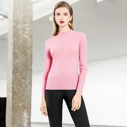 Однотонные эластичные трикотажные Половина Водолазка классический свитер 2018 Новые Длинные рукава женщин осень тонкий свитер