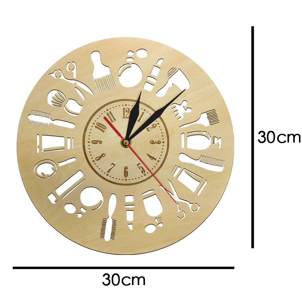 12 дюймов на заказ Парикмахерская большие бесшумные настенные часы деревянные Европейский стиль Висячие klok салон красоты шкала зрение