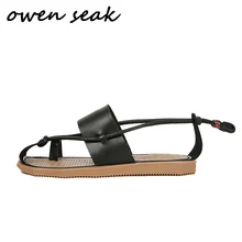 Owen Seak/мужские римские сандалии из натуральной кожи, сандалии-гладиаторы с высоким берцем, шлепанцы на застежке, летние мужские сандалии