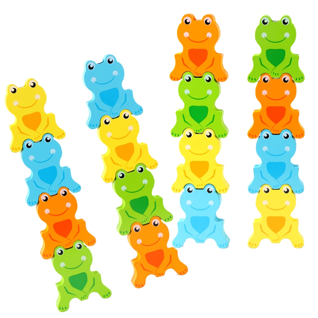 Wooden Stacking Games Frog Interlock Toys Balancing Blocks Games Toddler Educational Toys for 3 4 5 6 Years Old Kids