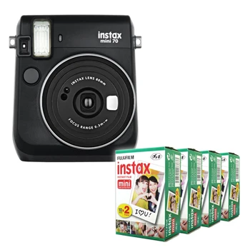 Fujifilm Instax Mini 70 мгновенная пленка камера 6 цветов со стильным плечевым ремнем+ Fuji 80 мгновенная пленка фото картинка - Цвет: Black