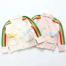 Весенне-осенние детские кардиганы, трикотаж с рисунком радуги