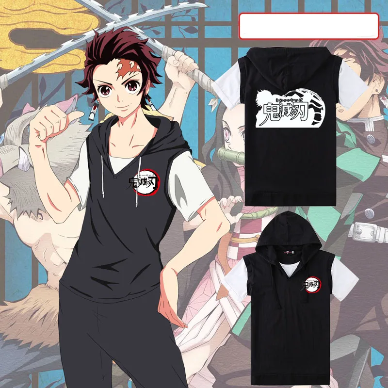 Аниме Demon Slayer: Kimetsu no Yaiba косплей футболка с коротким рукавом и капюшоном летняя