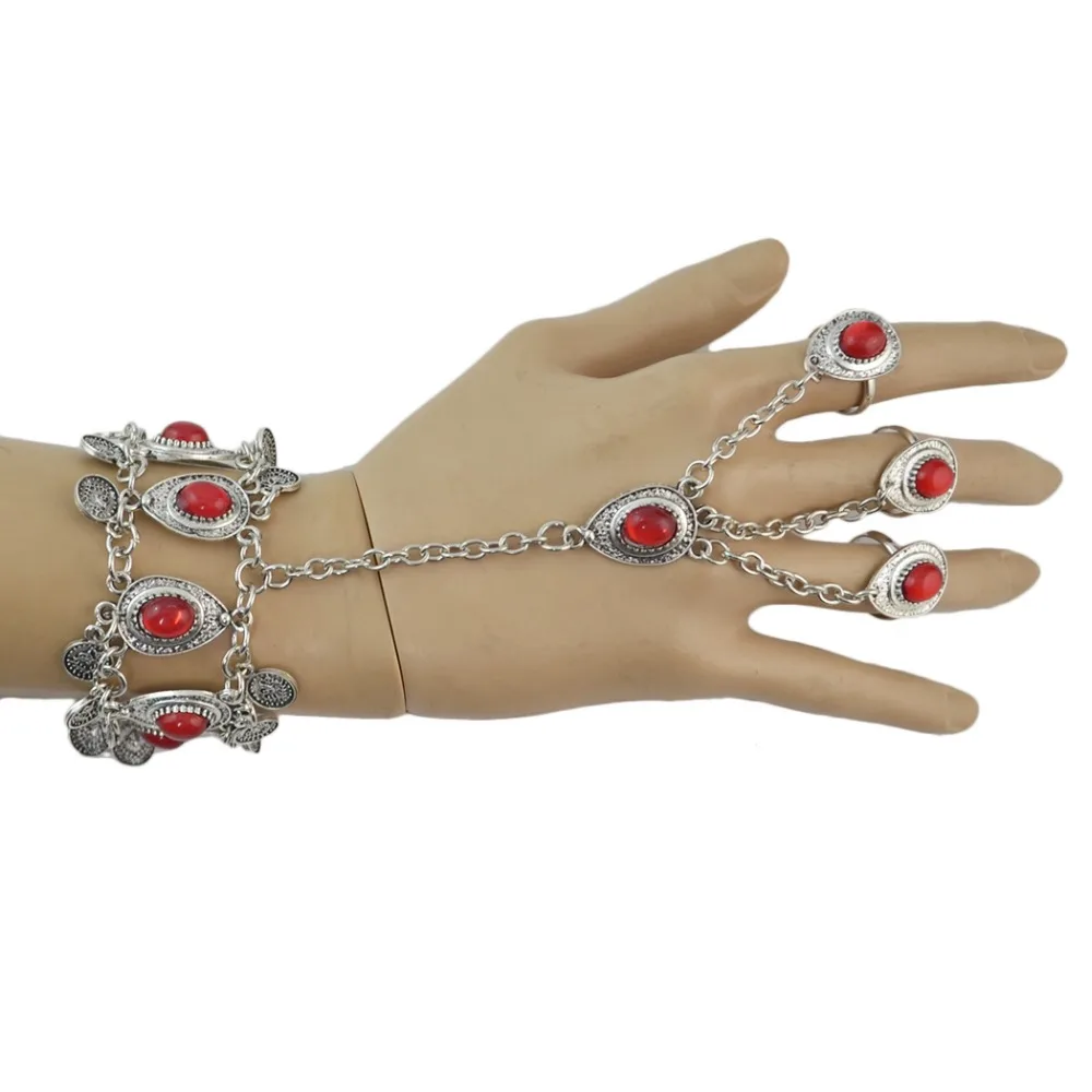 

3 Colors Boho Gypsy Antique Retro Silver Rhinestone Design Coins Tassel Bangle Fingers Hand Chains Bracelets For Women Accessory
