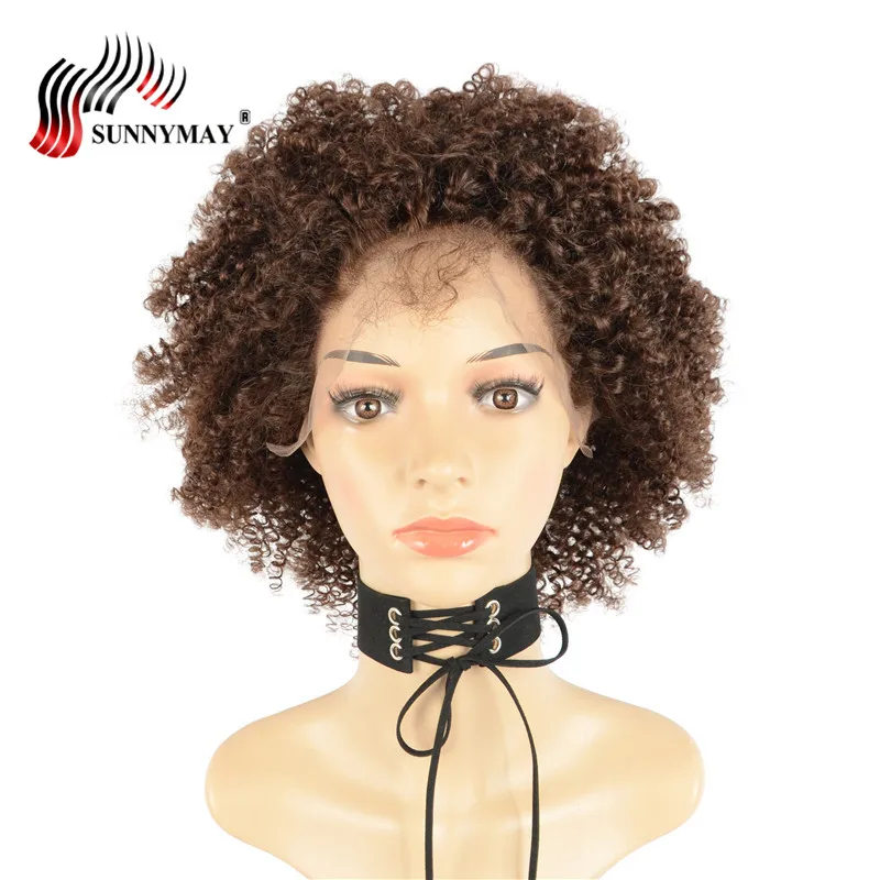 

Sunnymay Afro Kinky Curly Lace Frontal Human Hair Wigs #4 Medium Brown Brazilian Hair Lace Wigs With Bleached Knots Baby Hair