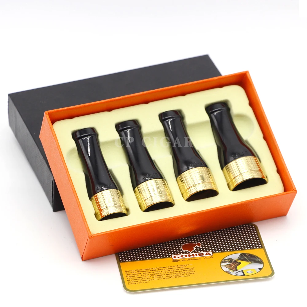 Silver Gold Pure Copper Resin Cohiba Cigar Pipe Case Holder Nozzle 4 Sizes Cigar Holder Smoke