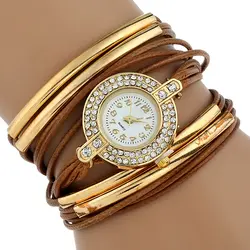 Новый модный бренд кварцевые часы Женское платье кожа Наручные часы Популярные Повседневное золотые украшения браслет часы