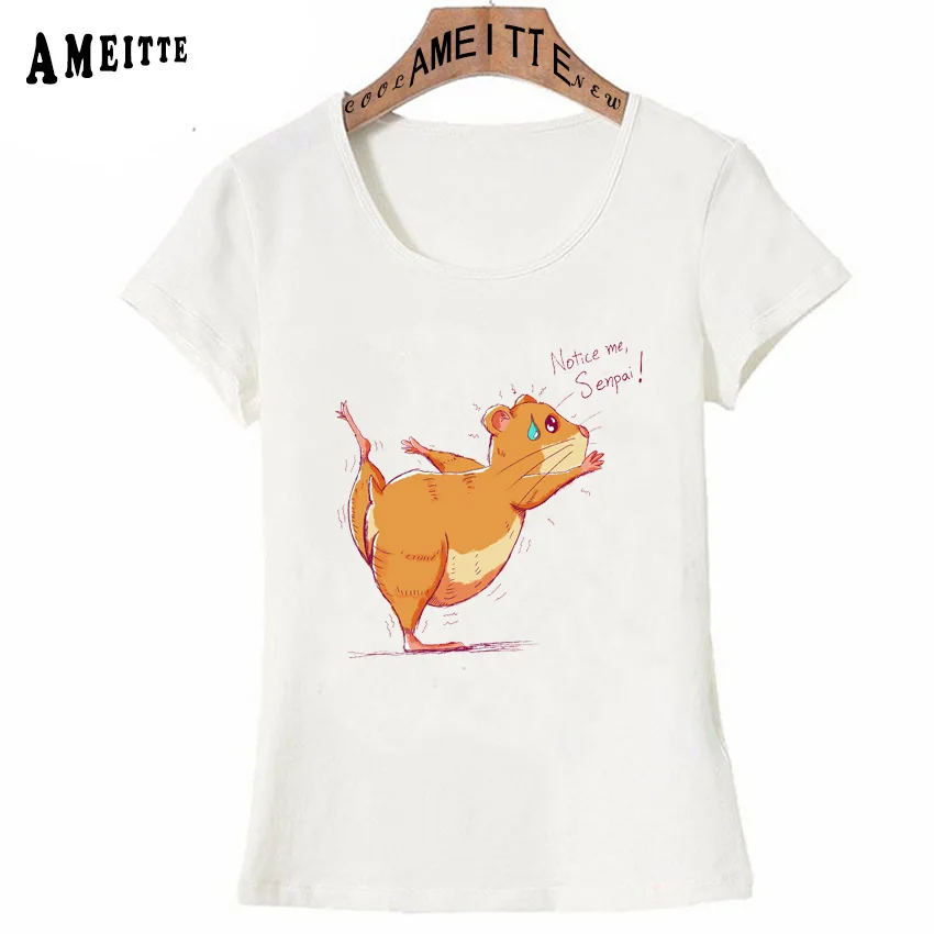 

Yo-ga Hamster Notice me, Senpai Design T-Shirt Summer Fashion Women T-shirt Funny Casual Maiden Tops Cute Girl Tees