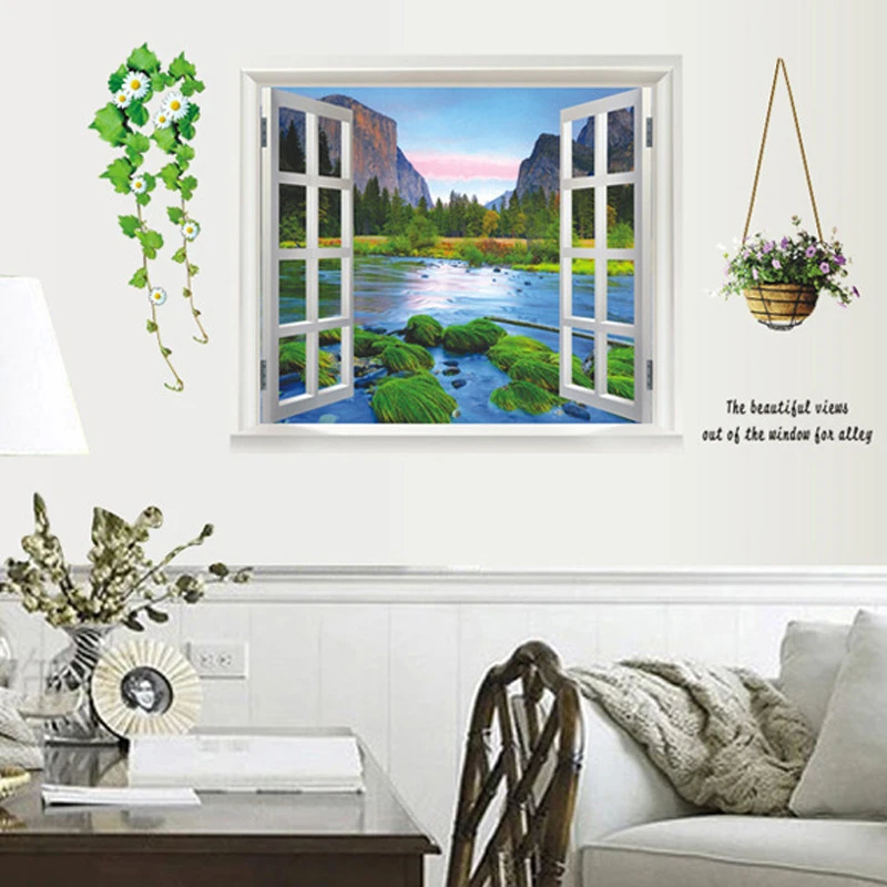 3D Window View Wall Sticker Decal Home Decor Living Room Bedroom Nature