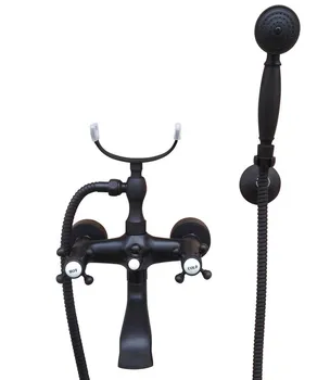 

Black Oil Rubbed Brass Double Cross Handles Wall Mounted Claw Foot Bathroom Tub Faucet Mixer Tap With Handshower mtf612