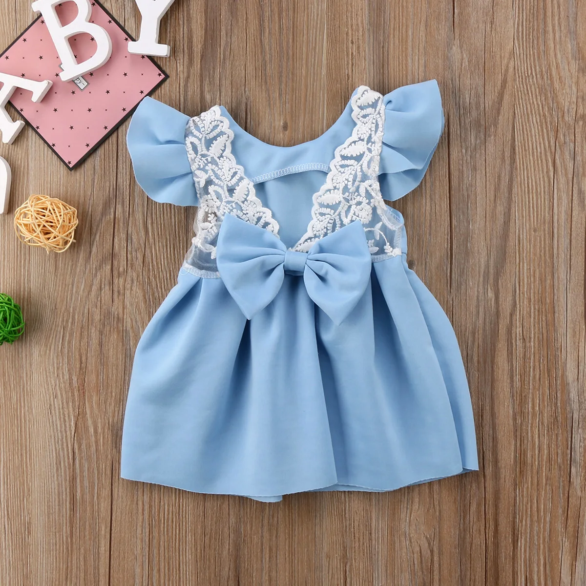 

Two Colors Blue Red Ruffle Bow Knot Newborn Clothes Baby Girl Princess Dress Lace Ball Gown Tutu Girls Party Dresses
