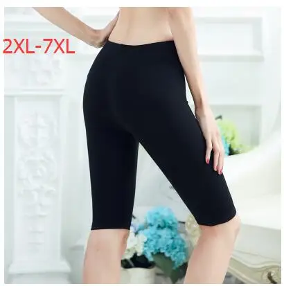 

Plus size2XL- 5XL 6XL 7XL women summer leggings female thin high elastic knee-length bamboo fibre legging black white 8colors