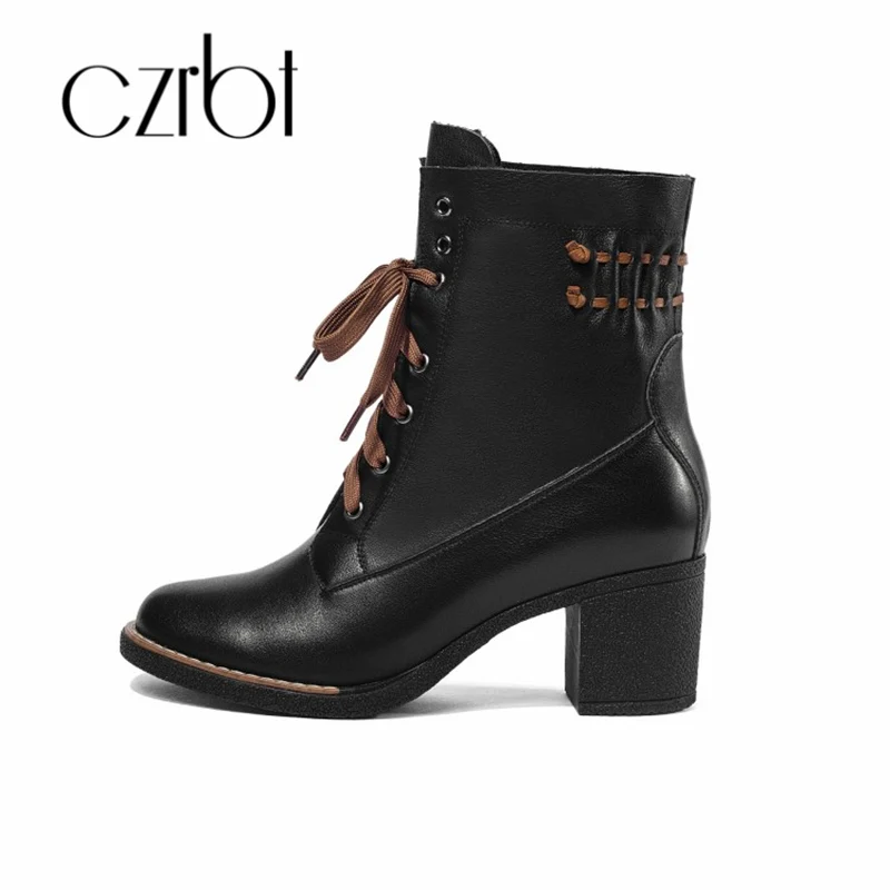 

czrbt 2018 new thick-heeled martini boots with round head thick bottom casual cross strap and high-heeled boots