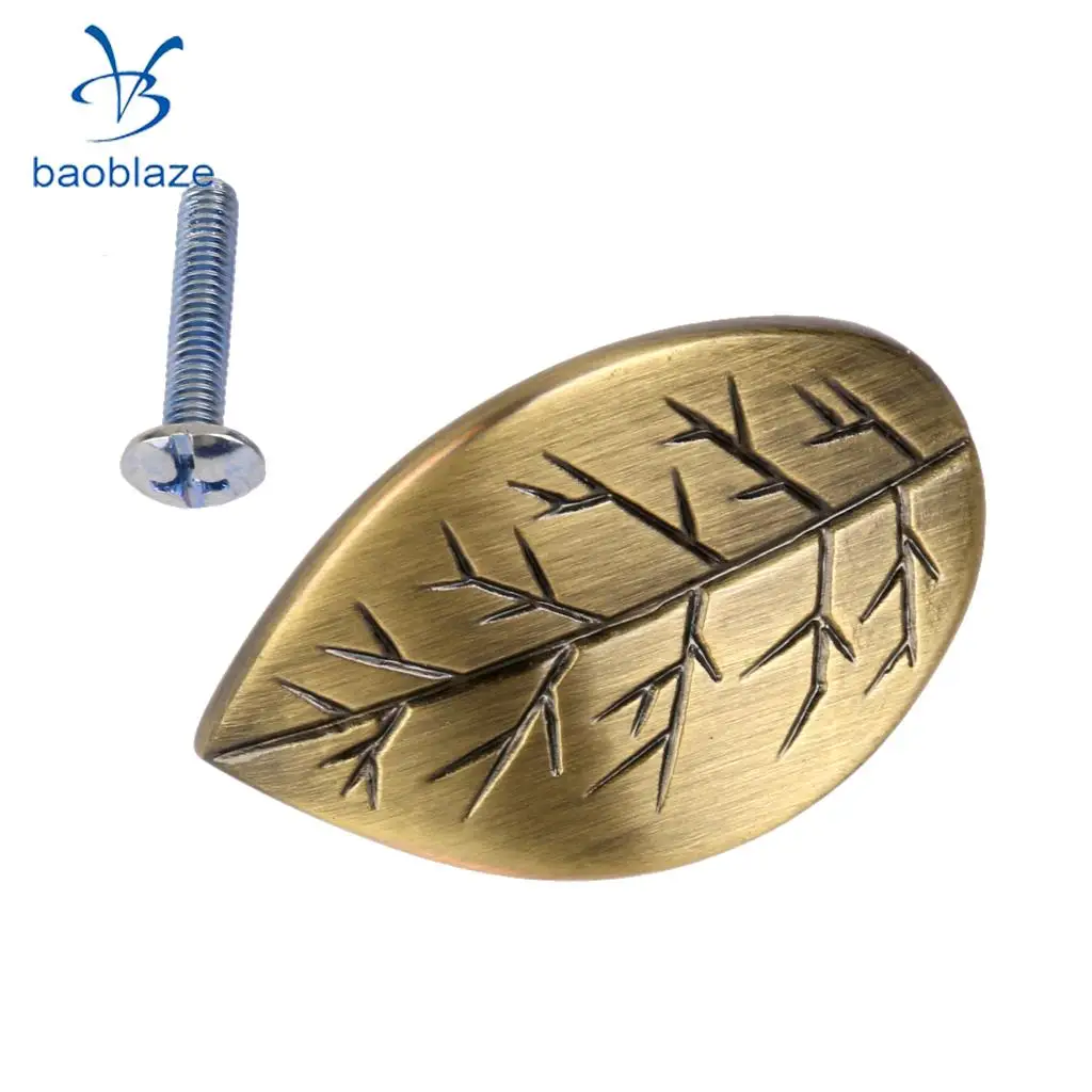 4x Zinc Alloy Leaf Design Furniture Pull Handle Knob for Door Drawer Wardrobe Cabinet 4.6x3cm
