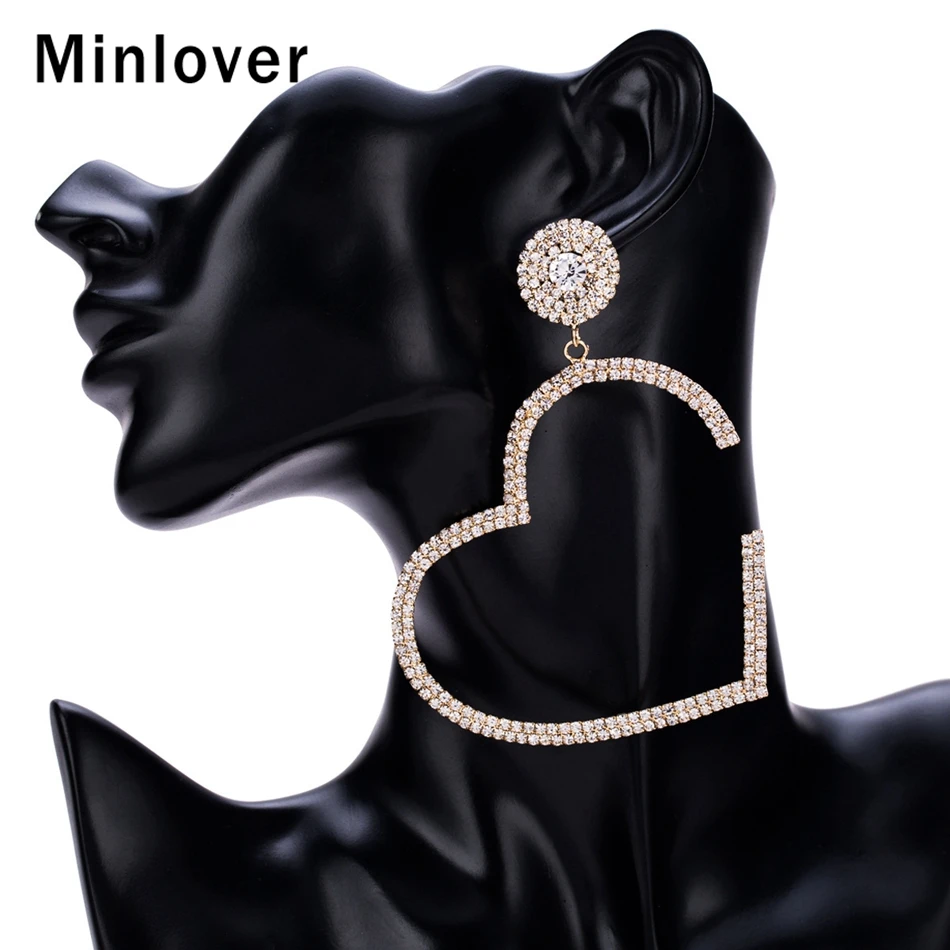 Minlover, простые свадебные серьги в форме сердца для женщин, милые серьги для девушек, стразы,, модные свадебные ювелирные изделия MEH1250