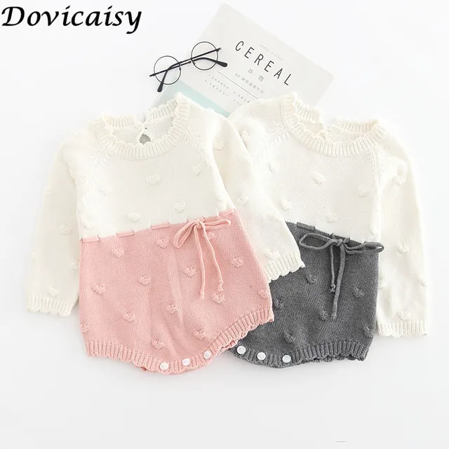 US $8.96 Baby Girl's knit Rompers Long Sleeve Wool Knitted Rompers Baby Princess Triangle Jumpsuit Toddler K