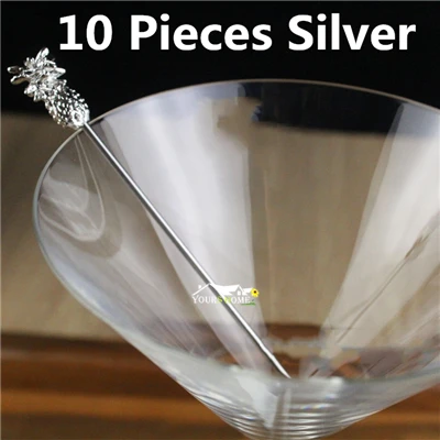 10Pcs Silver 10 шт. Length-11.5cm шпажка для коктейля из нержавеющей стали Шпажки для фруктов Бар инструменты напиток шпажки мартини выбрать вечерние аксессуары - Цвет: 10Pcs Silver