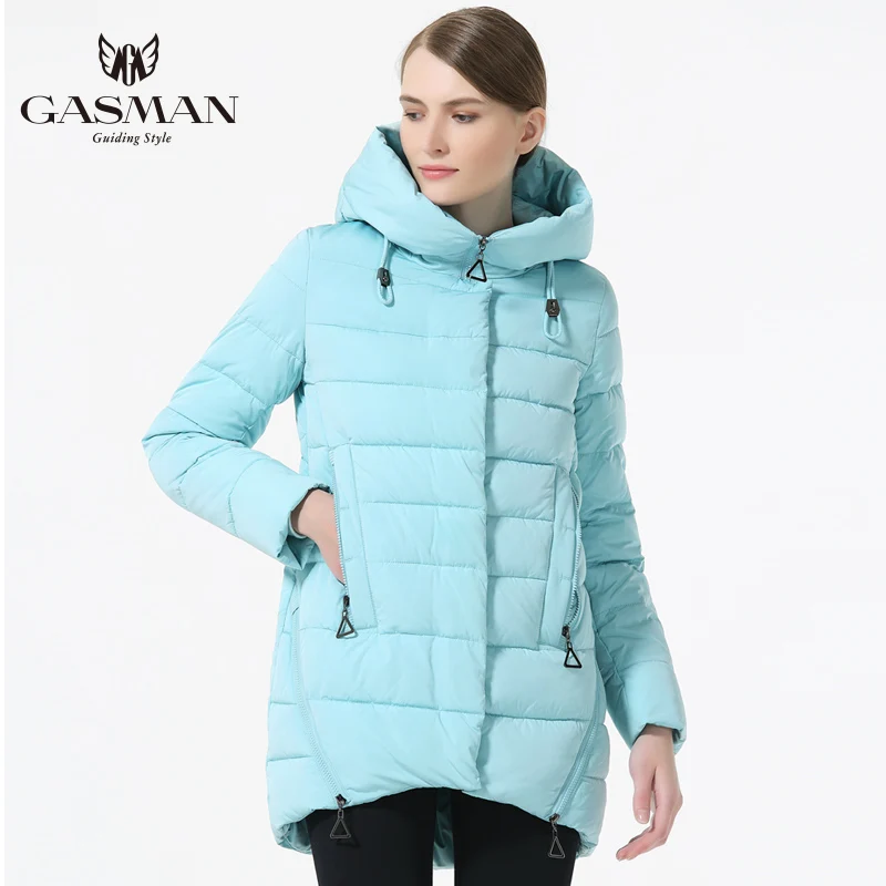 GASMAN 2018 New Fashion Winter Down Jackets And Coat For Women Medium Length Hooded Thick Down Parka Coat Black Color Overcoats