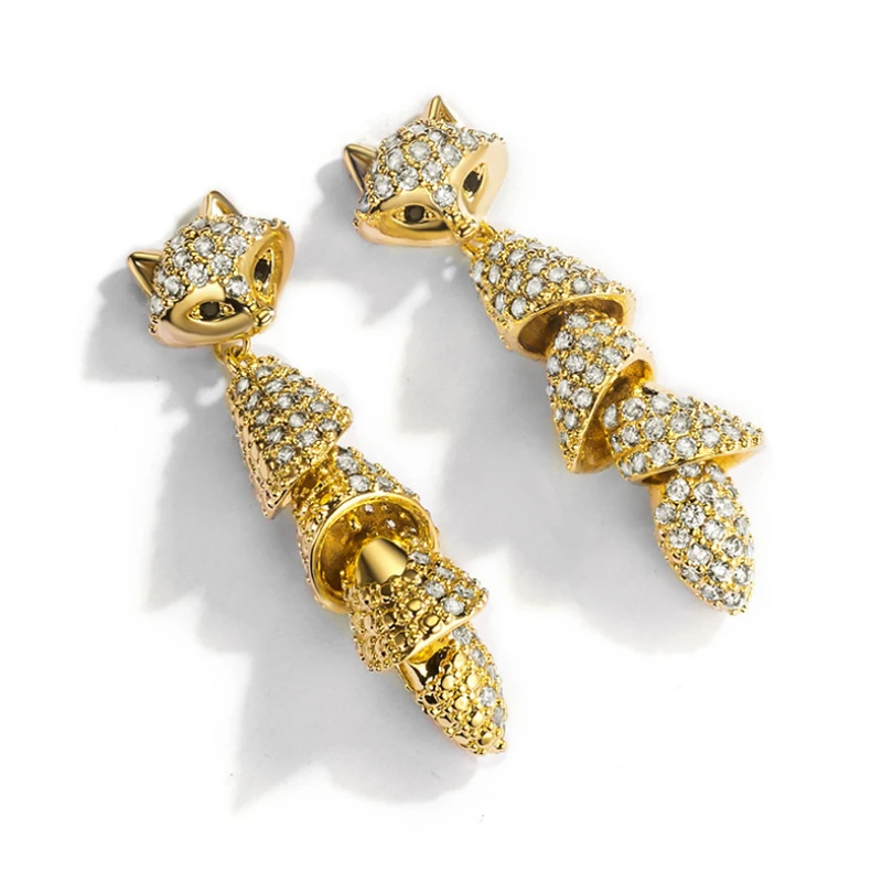

Creative temperament long inlaid zircon fox fringed woman earrings