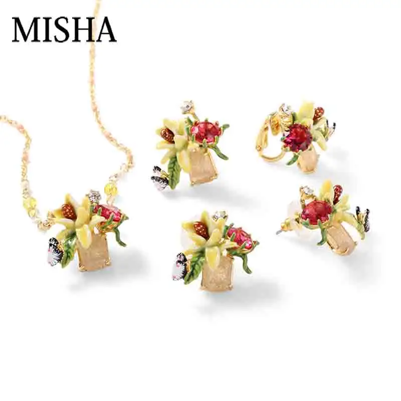 

MISHA top Ladies jewelry set women luxury simulation Gem pendant necklace Fine lily savona Chic Earrings accessories jewelry 738