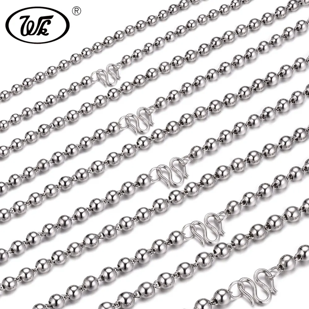 

WK 100% 925 Sterling Silver Beads Necklace Men Women Boys Girls Ball Bead Chain Jewelry 3MM 4MM 5MM 6MM 18 20 22 24Inch W3 NM010